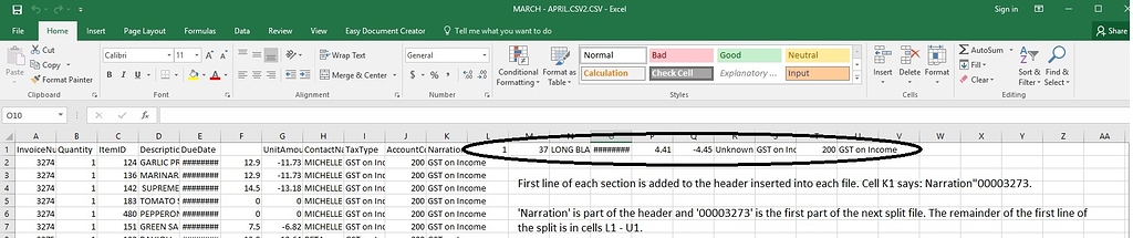 gsplit csv to excel