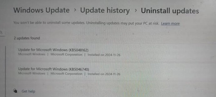 DELETED WINDOWS UPDATES