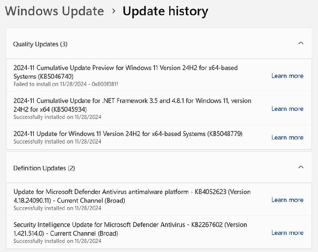 Only this update can uninstall. other one 2024-11 Cumulative Update Preview for Windows 11 Version 24H2 for x64-based Systems (KB5046740)  can not able to uninstall.